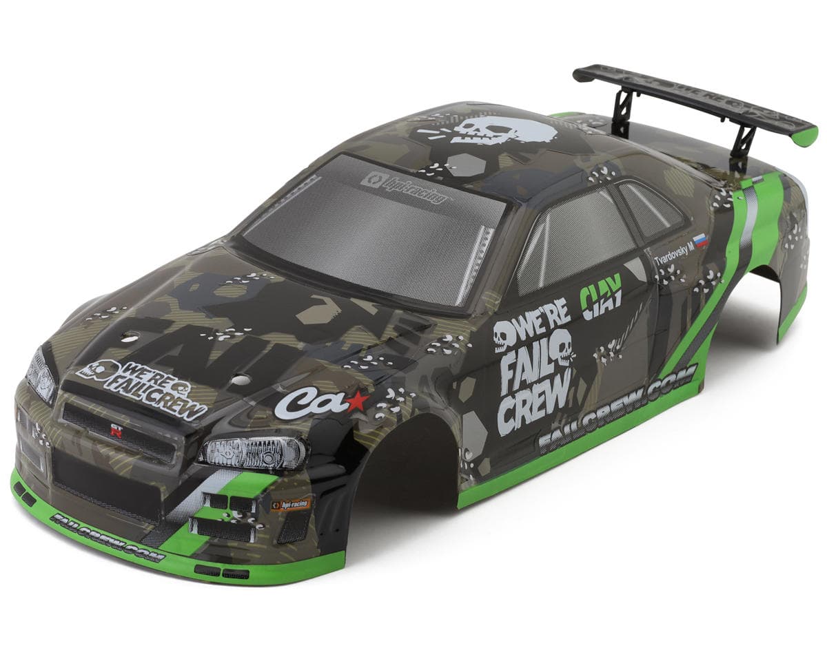 HPI Micro RS4 Fail Crew Nissan Skyline R34 GT-R 1/18 Pre-Painted Drift Body (Green) (150mm)