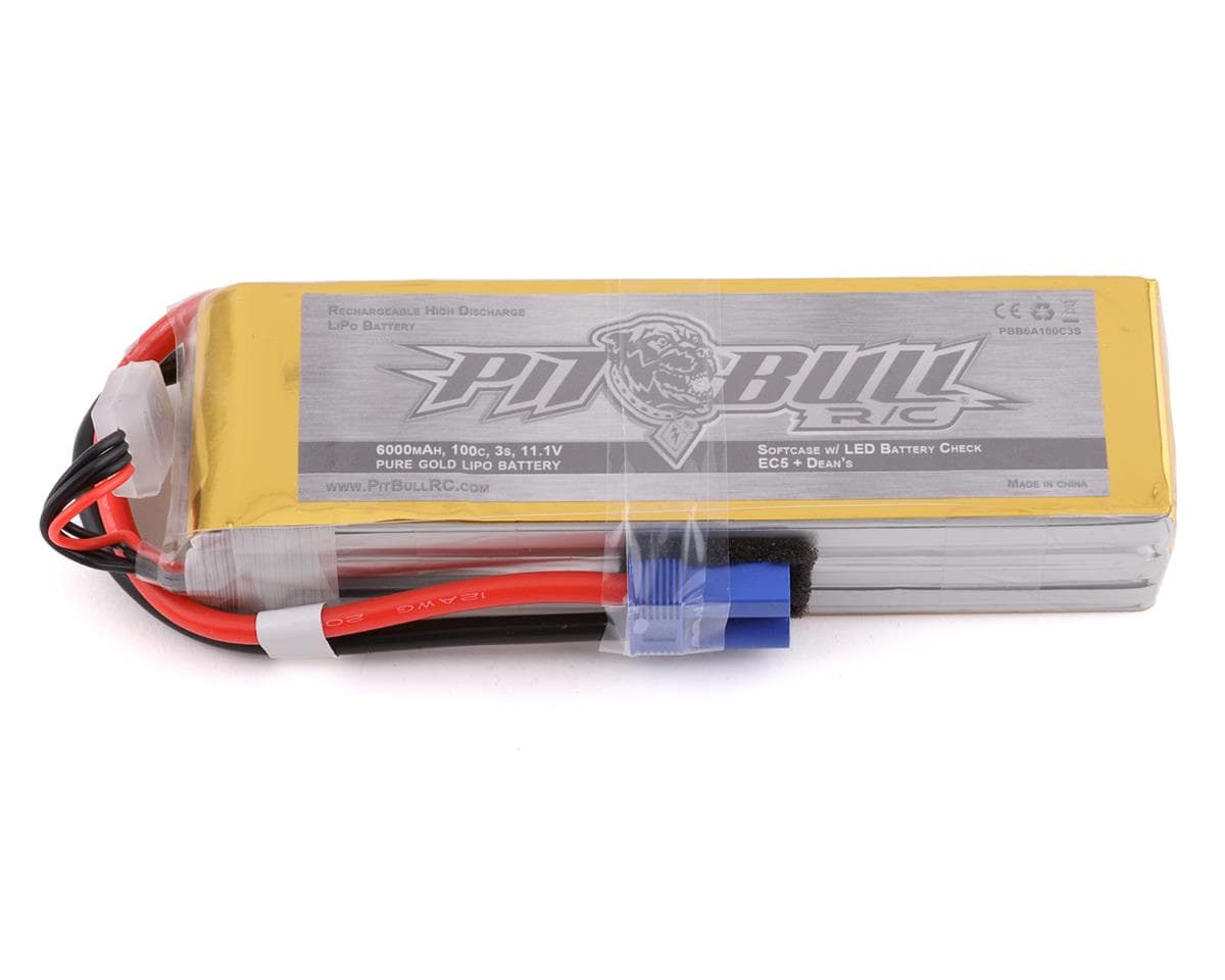 Pit Bull Tires Pure Gold 3S 100C Softcase LiPo Battery (11.1V/6000mAh) w/Battery Life Indicator & EC5 Connector
