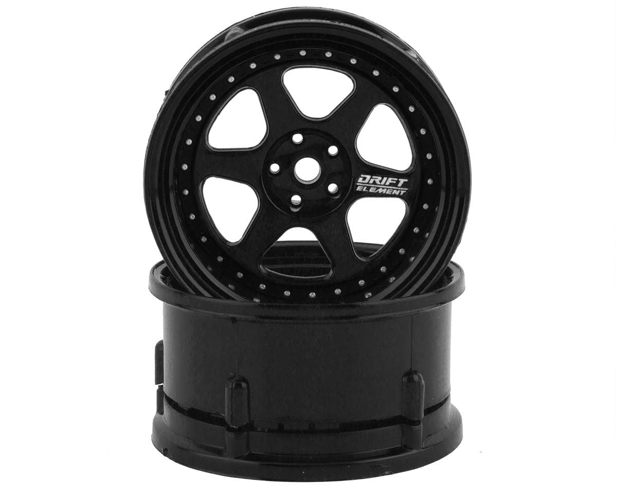 DS Racing Drift Element 6 Spoke Drift Wheels (Triple Black w/Silver Rivets) (2) (Adjustable Offset) w/12mm Hex