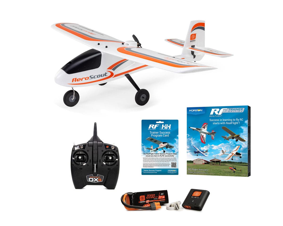 HobbyZone AeroScout S 2 1.1m RTF Trainer Electric Airplane (1033mm) RealFlight Trainer Success Program Ultimate Combo