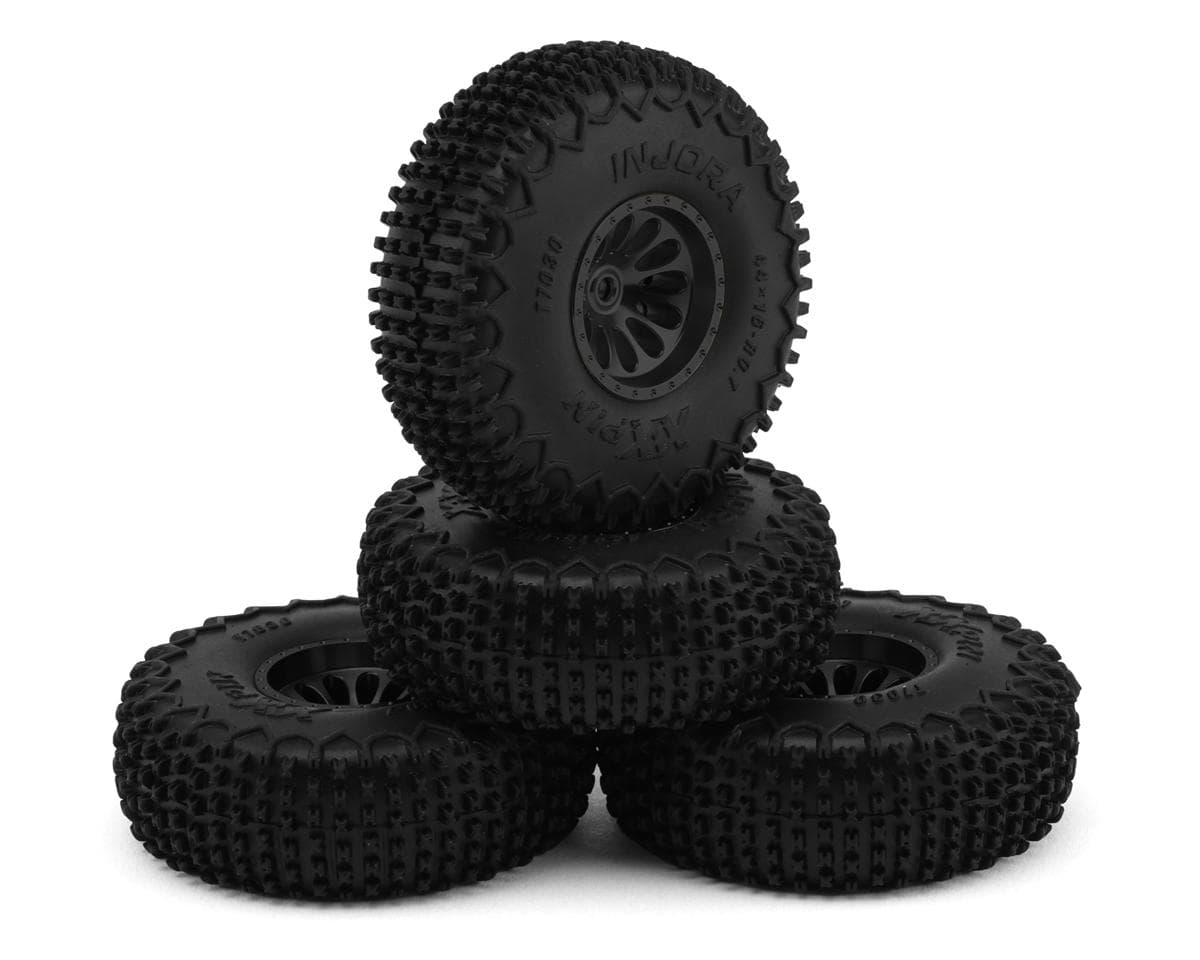 Injora Ascent-32 0.75" XHX-Pin Tires w/D19 Ripple Aluminum Bead-lock Wheels (S5) (Black) (4) (5.1g ea) (44mm OD)