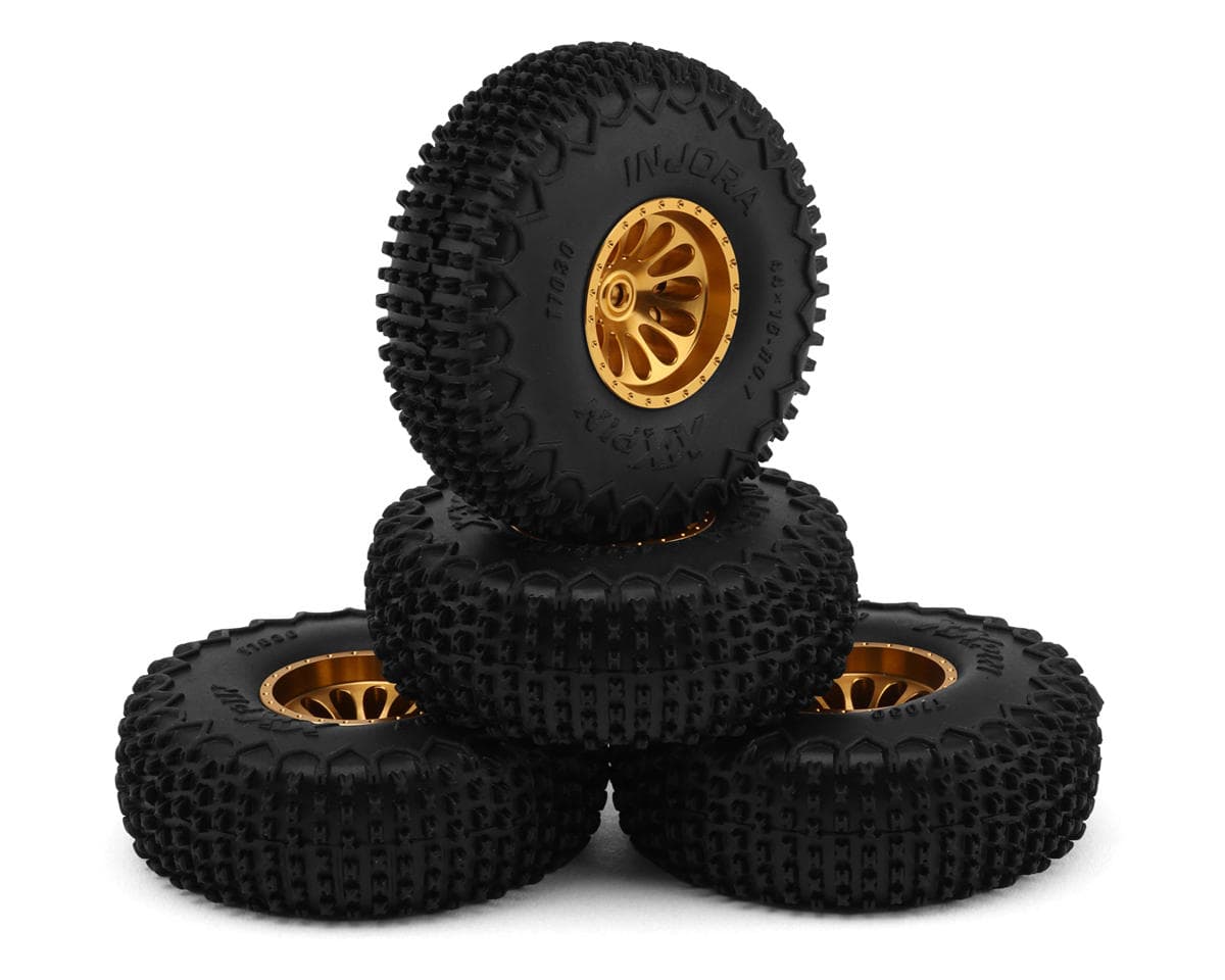 Injora Ascent-32 0.75" XHX-Pin Tires w/Aluminum Bead-lock Wheels (S5) (Gold) (4) (5.1g ea) (44mm OD)