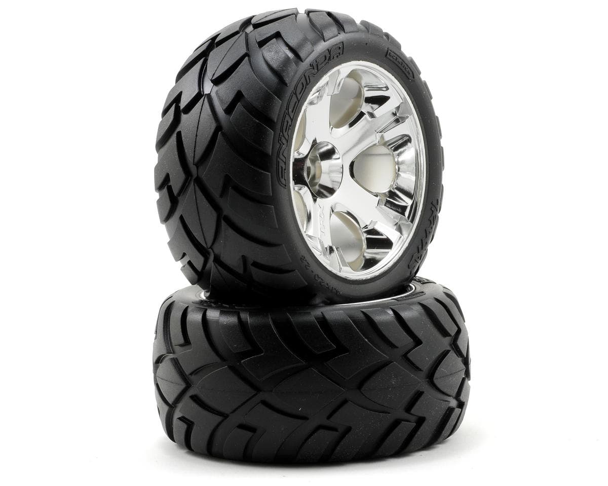 Traxxas Anaconda Tires w/All-Star Rear Wheels (2) (Jato) (Chrome) (Standard)